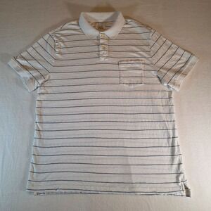 J. Crew Slub Cotton Men's Striped Pocket Polo Shirt XL White Navy 100% Cotton